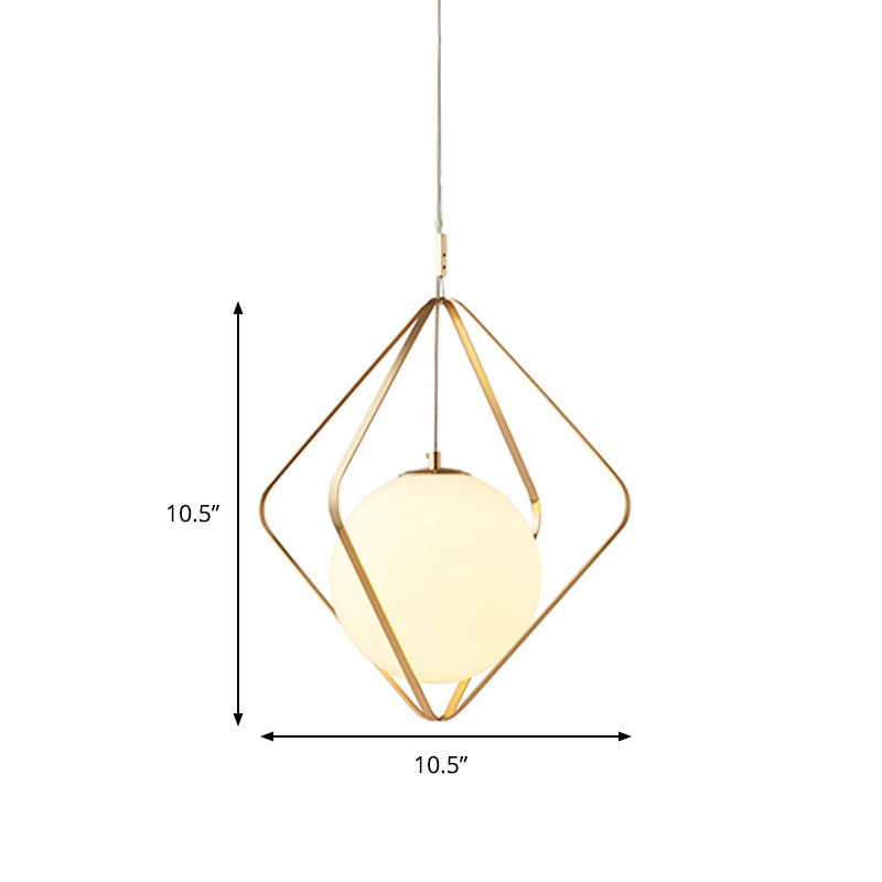 Gold Caged Hanging Pendant Light Minimalist 1 Head LED Metal Down Lighting for Bedroom, 10.5