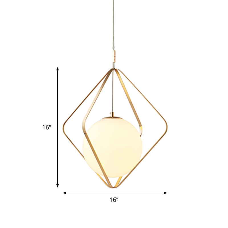 Gold Caged Hanging Pendant Light Minimalist 1 Head LED Metal Down Lighting for Bedroom, 10.5