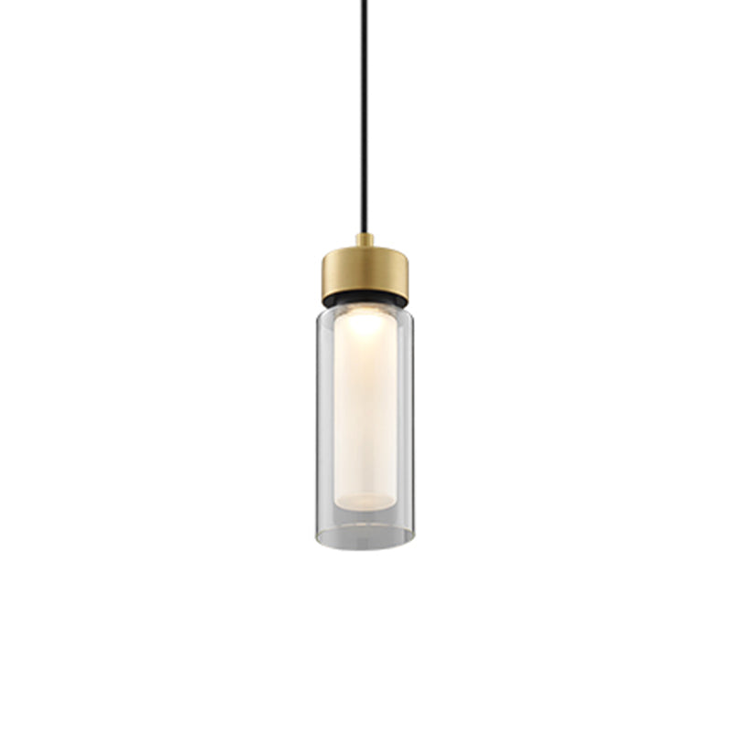 Simplicity 1 Light Drop Lamp Black and Gold Cylindrical LED Down Mini Pendant with Clear Glass Shade Clearhalo 'Ceiling Lights' 'Glass shade' 'Glass' 'Modern Pendants' 'Modern' 'Pendant Lights' 'Pendants' Lighting' 359344