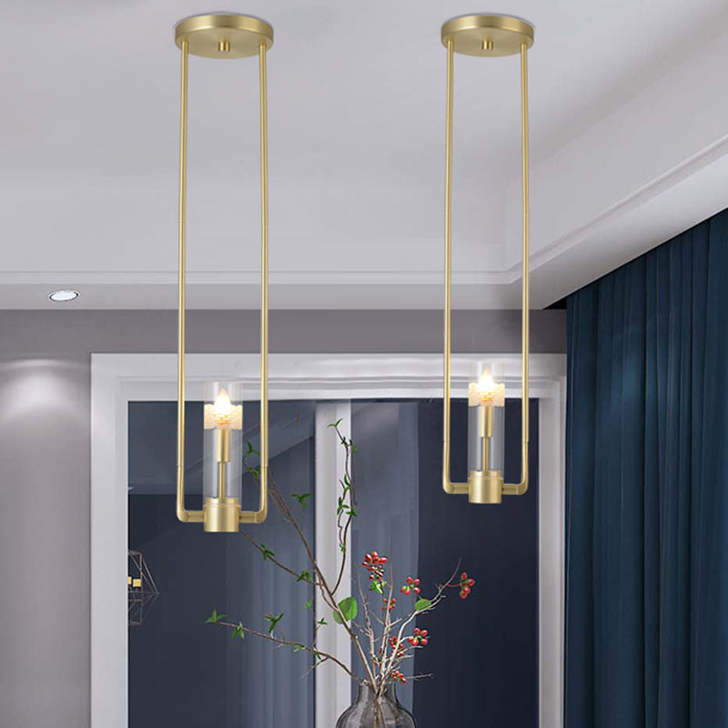 1 Bulb Restaurant Suspension Pendant Modern Gold Hanging Light Fixture with Cylinder Clear Glass Shade Clearhalo 'Ceiling Lights' 'Modern Pendants' 'Modern' 'Pendant Lights' 'Pendants' Lighting' 359348