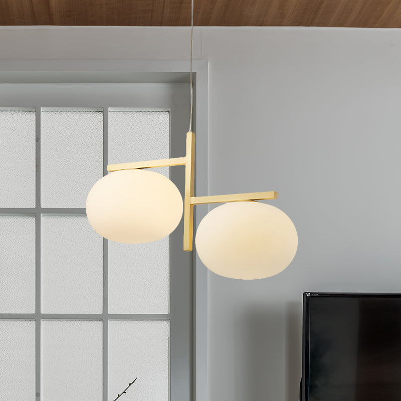 White Glass Oval Chandelier Lighting Modernist 2 Bulbs Hanging Pendant Light for Restaurant Clearhalo 'Ceiling Lights' 'Chandeliers' 'Close To Ceiling Lights' 'Glass shade' 'Glass' 'Modern Chandeliers' 'Modern' Lighting' 359371