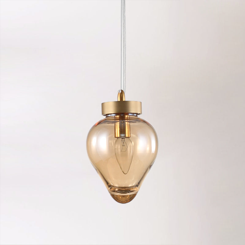 Gold Urn Pendant Lamp Modernist 1 Head Amber Glass Suspension Light for Dining Room Clearhalo 'Ceiling Lights' 'Glass shade' 'Glass' 'Modern Pendants' 'Modern' 'Pendant Lights' 'Pendants' Lighting' 359456