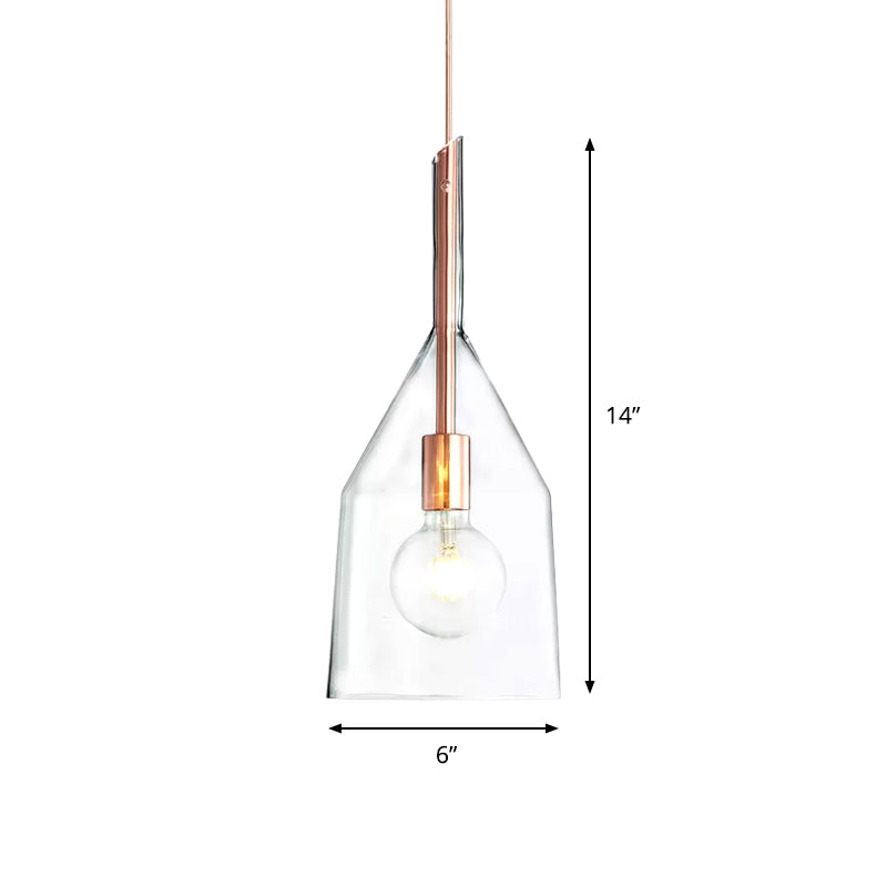 1 Head Kitchen Drop Pendant Simple Rose Gold Suspension Lamp with Bell Clear Glass Shade, 6