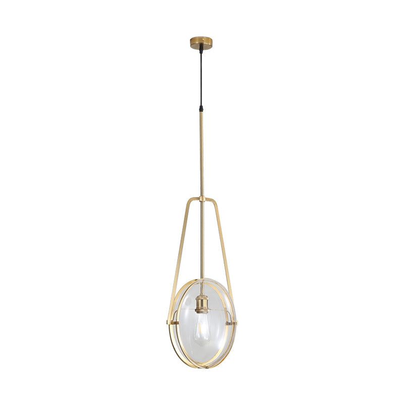 Gold Elliptical Hanging Ceiling Light Simplicity 1 Head Clear Glass Drop Lamp for Dining Room Clearhalo 'Ceiling Lights' 'Chandeliers' 'Glass shade' 'Glass' 'Modern Pendants' 'Modern' 'Pendant Lights' 'Pendants' Lighting' 359504