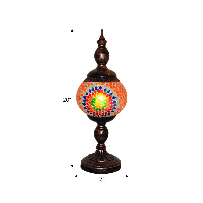 Stained Glass Orange Table Lamp Tower 1 Head Traditional Nightstand Light for Study Room Clearhalo 'Lamps' 'Table Lamps' Lighting' 359510