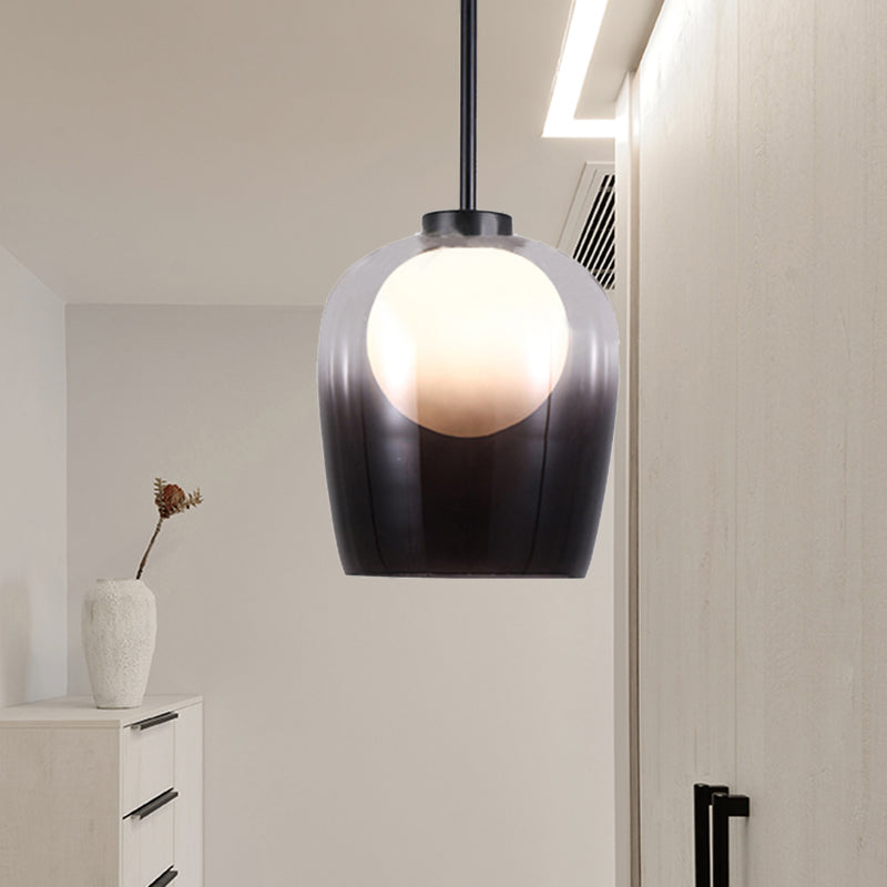 Smoke Gray Glass Dome Pendant Minimalism 1 Light LED White Suspension Lamp for Bedroom Smoke Gray Clearhalo 'Ceiling Lights' 'Glass shade' 'Glass' 'Modern Pendants' 'Modern' 'Pendant Lights' 'Pendants' Lighting' 359532