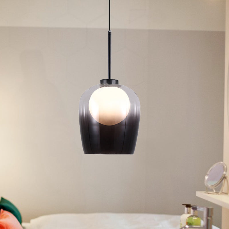 Smoke Gray Glass Dome Pendant Minimalism 1 Light LED White Suspension Lamp for Bedroom Clearhalo 'Ceiling Lights' 'Glass shade' 'Glass' 'Modern Pendants' 'Modern' 'Pendant Lights' 'Pendants' Lighting' 359534