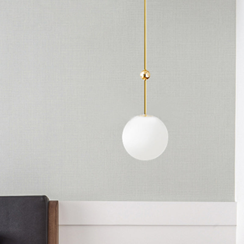 1 Head Bedroom Suspension Light Simple Gold LED Hanging Pendant with Ball Milk Glass Shade, 39