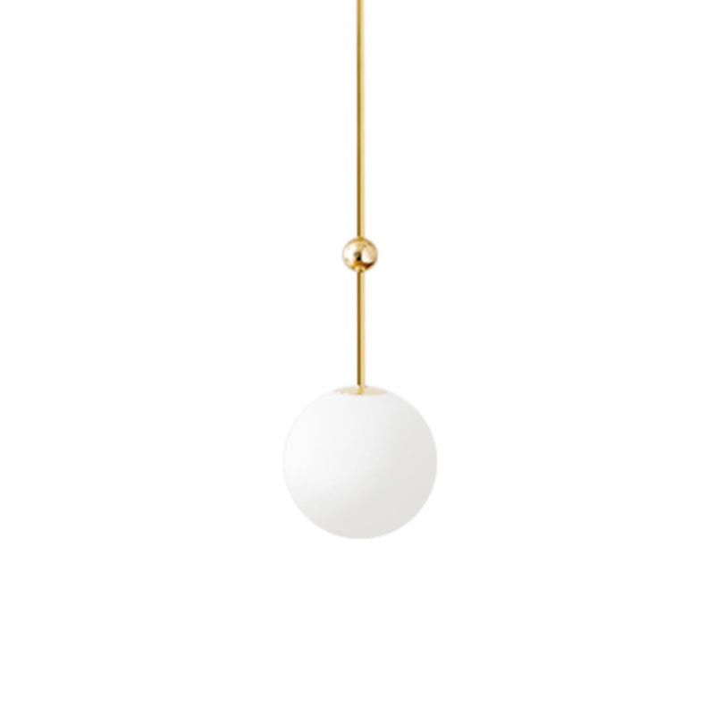 1 Head Bedroom Suspension Light Simple Gold LED Hanging Pendant with Ball Milk Glass Shade, 39