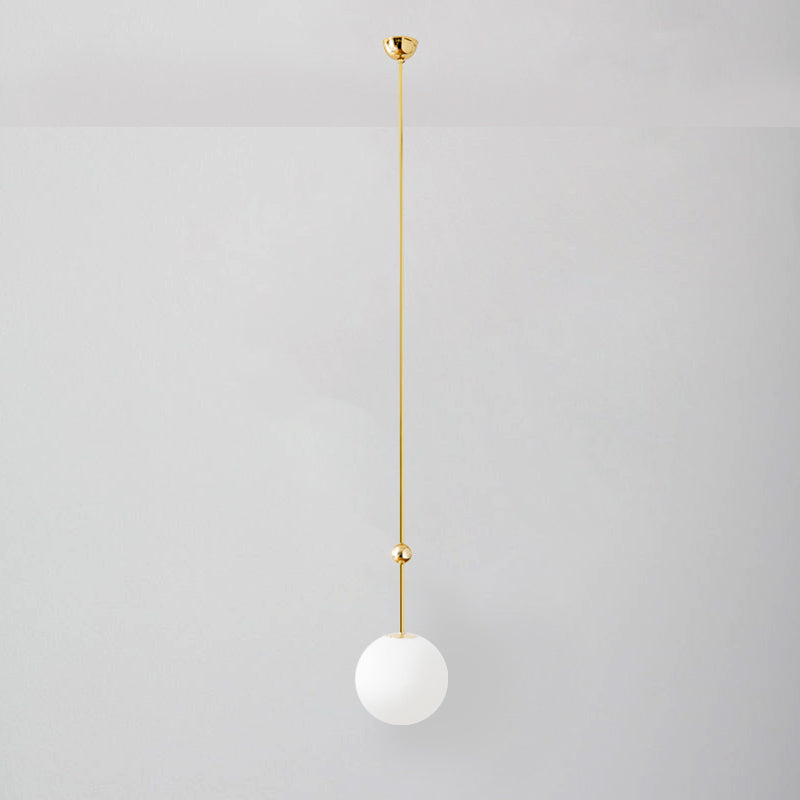 1 Head Bedroom Suspension Light Simple Gold LED Hanging Pendant with Ball Milk Glass Shade, 39