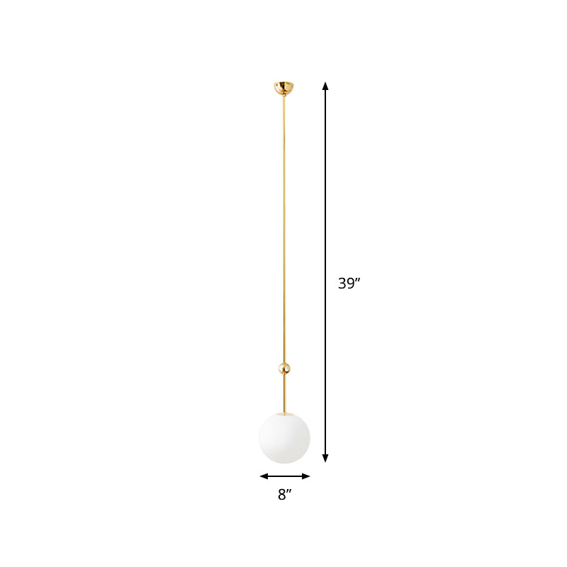 1 Head Bedroom Suspension Light Simple Gold LED Hanging Pendant with Ball Milk Glass Shade, 39