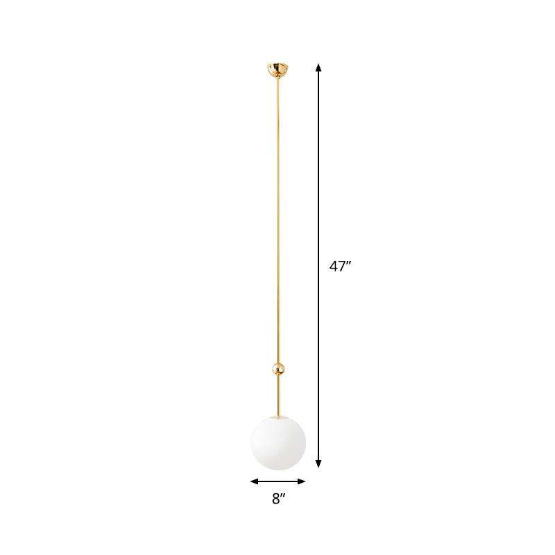 1 Head Bedroom Suspension Light Simple Gold LED Hanging Pendant with Ball Milk Glass Shade, 39