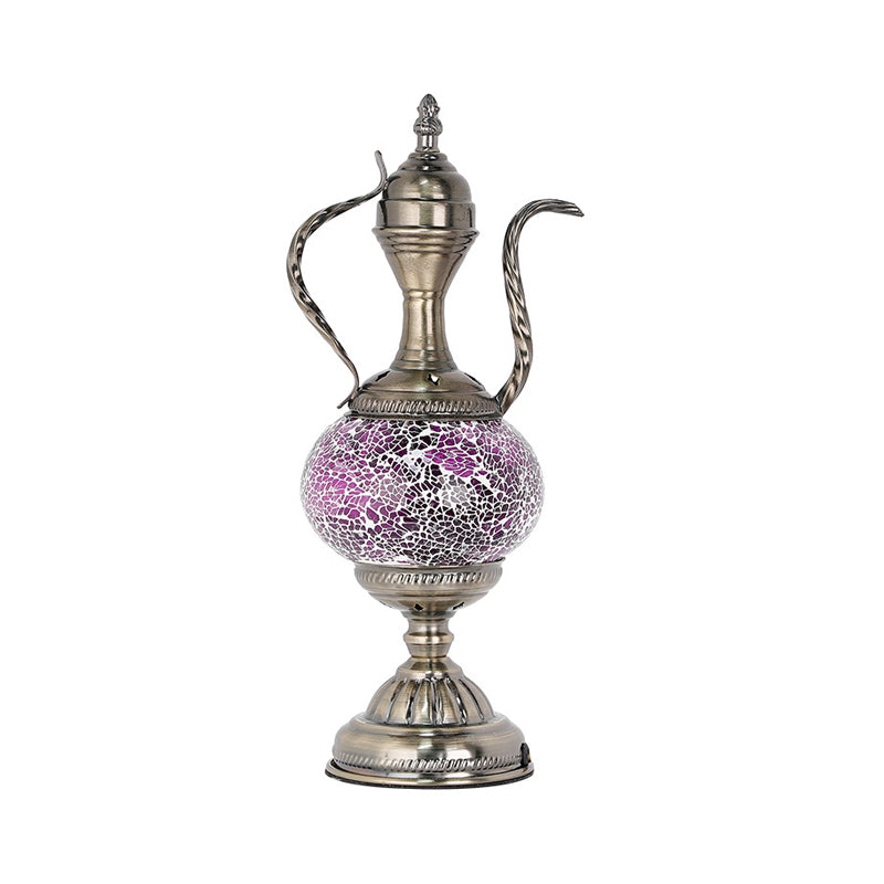 Vintage Teapot Shaped Night Table Lamp 1 Bulb Pink/Purple/Blue and Purple Stained Glass Nightstand Light for Bedroom Pink Clearhalo 'Lamps' 'Table Lamps' Lighting' 359587