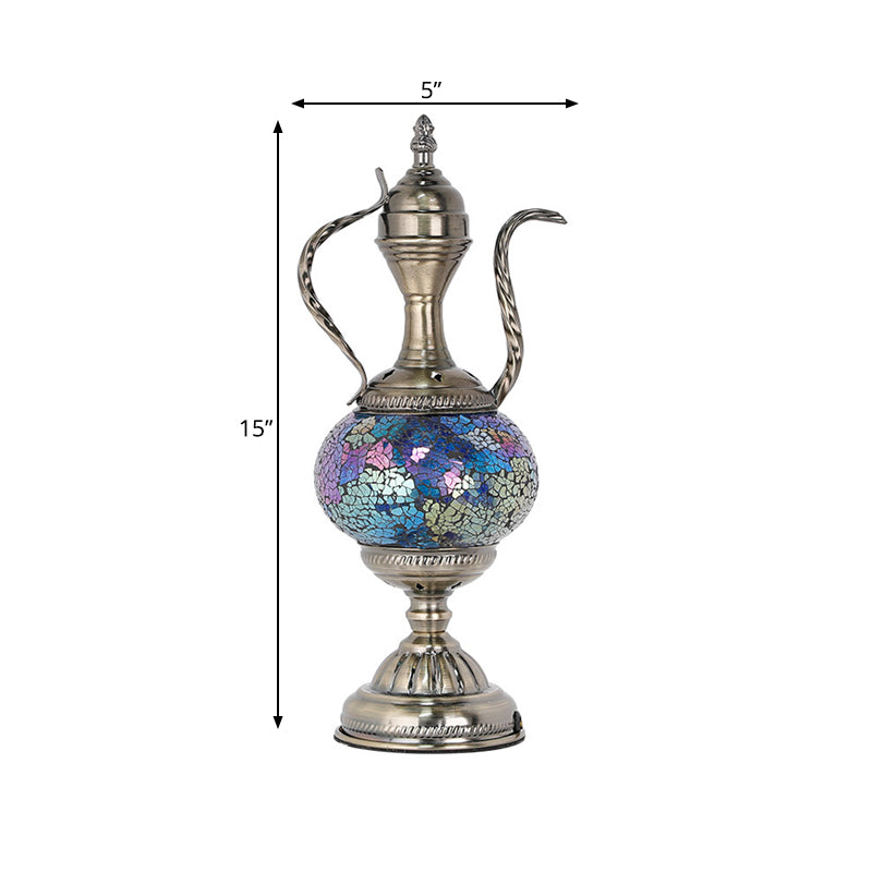Vintage Teapot Shaped Night Table Lamp 1 Bulb Pink/Purple/Blue and Purple Stained Glass Nightstand Light for Bedroom Clearhalo 'Lamps' 'Table Lamps' Lighting' 359594