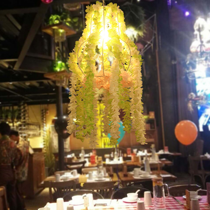 Green Urn Suspension Light Industrial 1 Head Restaurant Pendant Light with Plant Decoration Clearhalo 'Art Deco Pendants' 'Cast Iron' 'Ceiling Lights' 'Ceramic' 'Crystal' 'Industrial Pendants' 'Industrial' 'Metal' 'Middle Century Pendants' 'Pendant Lights' 'Pendants' 'Tiffany' Lighting' 359708