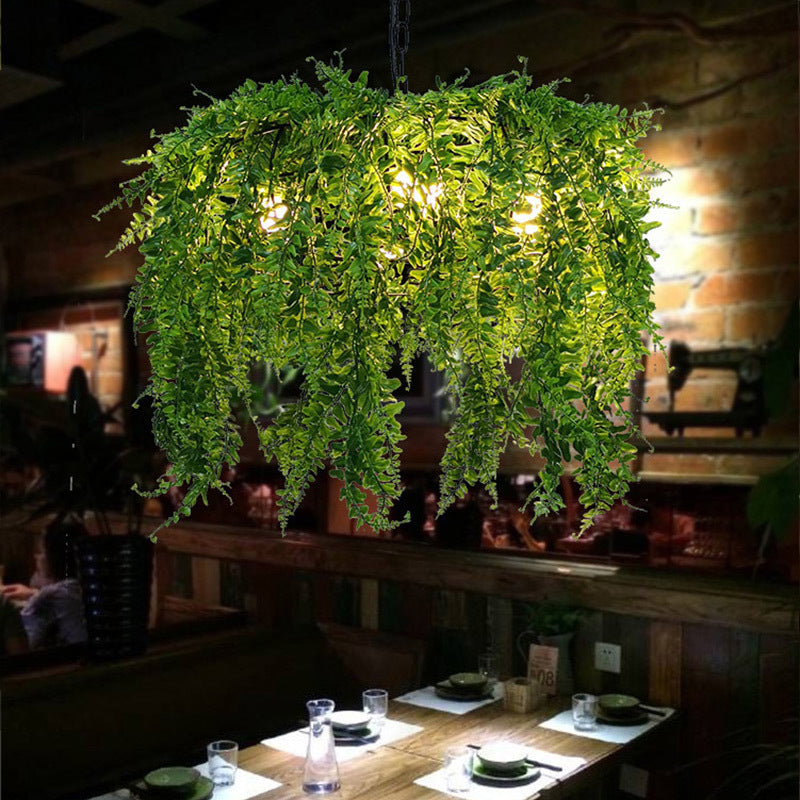 5 Lights Metal Chandelier Light Fixture Industrial Green Plant Design Restaurant Ceiling Light, 21.5