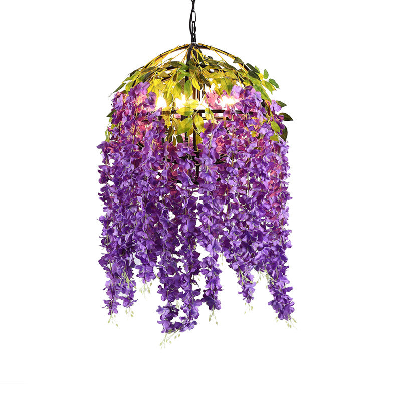 Pink/Purple 4/5 Heads Pendant Chandelier Industrial Metal Dome Hanging Lamp Kit with Plant Design, 18