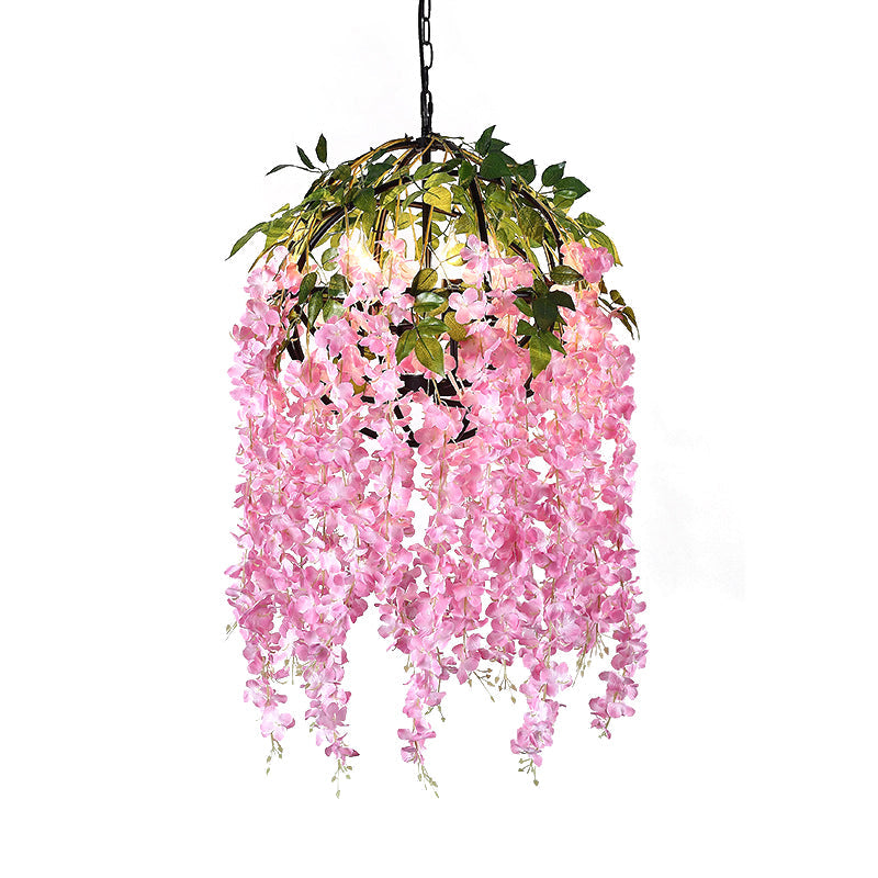 Pink/Purple 4/5 Heads Pendant Chandelier Industrial Metal Dome Hanging Lamp Kit with Plant Design, 18