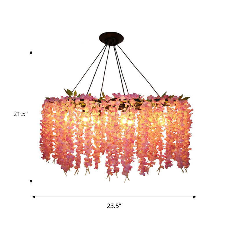 Drum Metal Chandelier Pendant Light Industrial 3/6 Heads Restaurant Hanging Ceiling Light in Orange Red Clearhalo 'Cast Iron' 'Ceiling Lights' 'Chandeliers' 'Industrial Chandeliers' 'Industrial' 'Metal' 'Middle Century Chandeliers' 'Rustic Chandeliers' 'Tiffany' Lighting' 359766