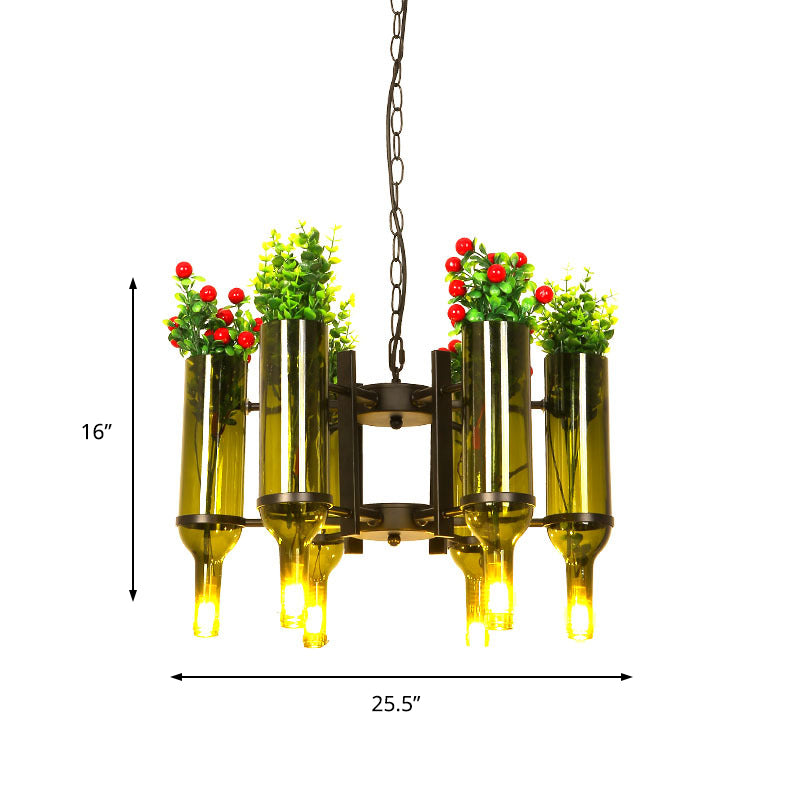 Metal Green Hanging Pendant Radial 6 Heads Industrial Chandelier Pendant Light with Plant Design Clearhalo 'Cast Iron' 'Ceiling Lights' 'Chandeliers' 'Industrial Chandeliers' 'Industrial' 'Metal' 'Middle Century Chandeliers' 'Rustic Chandeliers' 'Tiffany' Lighting' 359801