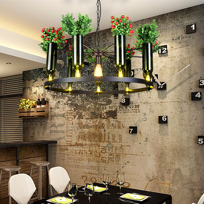 7/10 Heads Round Chandelier Lamp Industrial Green Metal Hanging Ceiling Light with Plant Decoration 10 Green Clearhalo 'Cast Iron' 'Ceiling Lights' 'Chandeliers' 'Industrial Chandeliers' 'Industrial' 'Metal' 'Middle Century Chandeliers' 'Rustic Chandeliers' 'Tiffany' Lighting' 359802