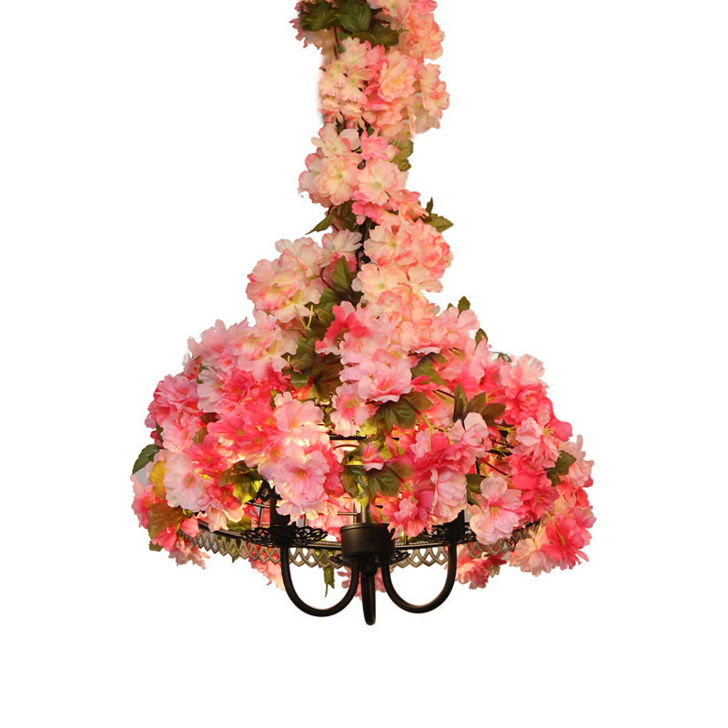 Metal Pink Chandelier Lamp Flower 3 Lights Industrial LED Hanging Ceiling Light for Restaurant Clearhalo 'Cast Iron' 'Ceiling Lights' 'Chandeliers' 'Industrial Chandeliers' 'Industrial' 'Metal' 'Middle Century Chandeliers' 'Rustic Chandeliers' 'Tiffany' Lighting' 359831