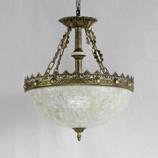 Stained Glass Bowl Pendant Light with Metal Chain Vintage Hanging Ceiling Light in White/Beige/Orange-Blue for Foyer White Clearhalo 'Ceiling Lights' 'Chandeliers' 'Industrial' 'Middle Century Chandeliers' 'Tiffany Chandeliers' 'Tiffany close to ceiling' 'Tiffany' Lighting' 35987