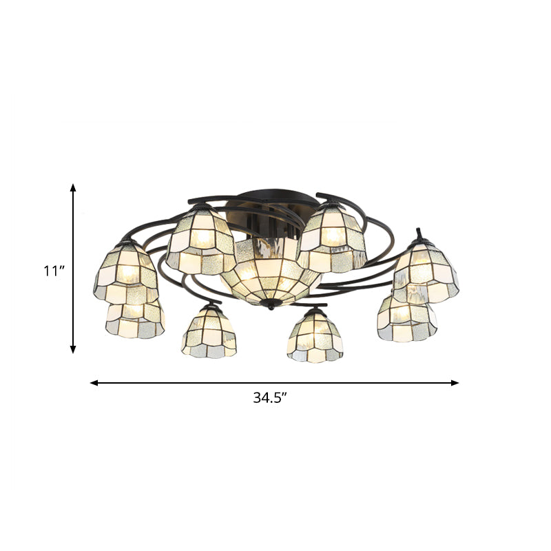 Frosted Glass White/Yellow/Blue Semi-Flush Mount Light Domed/Cone/Bell 9/11 Lights Tiffany Style Ceiling Fixture for Living Room Clearhalo 'Ceiling Lights' 'Close To Ceiling Lights' 'Close to ceiling' 'Glass shade' 'Glass' 'Pendant Lights' 'Semi-flushmount' 'Tiffany close to ceiling' 'Tiffany' Lighting' 360638