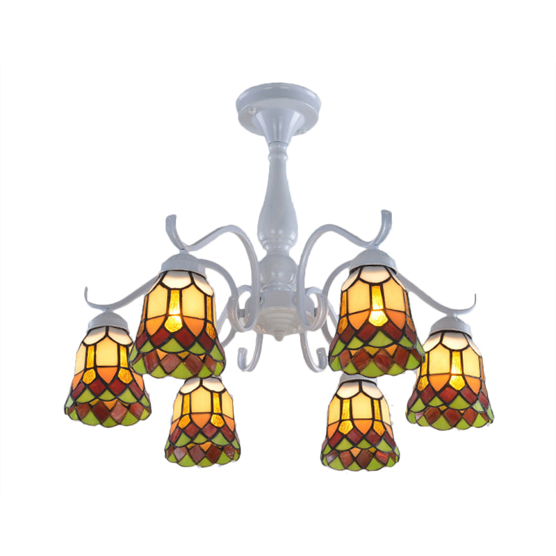 6/8 Lights Bell Ceiling Flush Mount Mediterranean White Stained Glass Semi Flush for Living Room Clearhalo 'Ceiling Lights' 'Close To Ceiling Lights' 'Close to ceiling' 'Glass shade' 'Glass' 'Semi-flushmount' 'Tiffany close to ceiling' 'Tiffany' Lighting' 360657