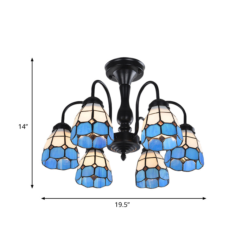 Domed Cut Glass Semi Mount Lighting Baroque Stylish 6/8 Lights Blue Ceiling Light Fixture Clearhalo 'Ceiling Lights' 'Close To Ceiling Lights' 'Close to ceiling' 'Glass shade' 'Glass' 'Semi-flushmount' 'Tiffany close to ceiling' 'Tiffany' Lighting' 360677