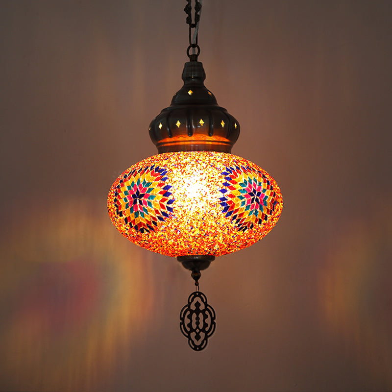 Oval Cut Glass Suspension Light Turkish 1 Bulb Restaurant Pendant Lamp in Orange Orange Clearhalo 'Ceiling Lights' 'Pendant Lights' 'Pendants' Lighting' 360727_287c4f6c-b53f-44f6-a8ce-e0f5fae4bae1