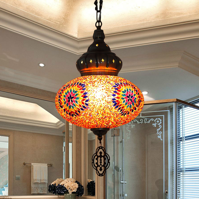 Oval Cut Glass Suspension Light Turkish 1 Bulb Restaurant Pendant Lamp in Orange Clearhalo 'Ceiling Lights' 'Pendant Lights' 'Pendants' Lighting' 360728