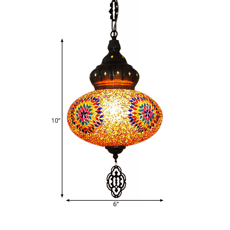 Oval Cut Glass Suspension Light Turkish 1 Bulb Restaurant Pendant Lamp in Orange Clearhalo 'Ceiling Lights' 'Pendant Lights' 'Pendants' Lighting' 360731