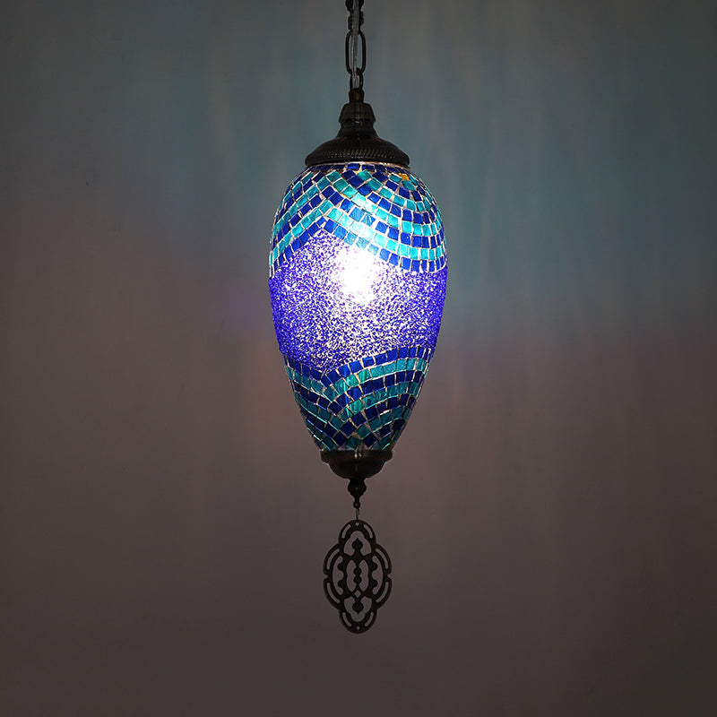 Traditional Droplet Pendant Lamp 1 Head Stained Glass Ceiling Light in Blue and Purple Blue-Purple Clearhalo 'Ceiling Lights' 'Pendant Lights' 'Pendants' Lighting' 360732_734e692f-8e86-4984-91df-6a6fd3c1b83b