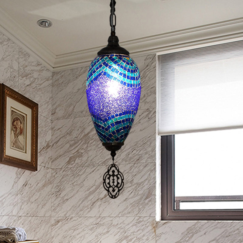 Traditional Droplet Pendant Lamp 1 Head Stained Glass Ceiling Light in Blue and Purple Clearhalo 'Ceiling Lights' 'Pendant Lights' 'Pendants' Lighting' 360733