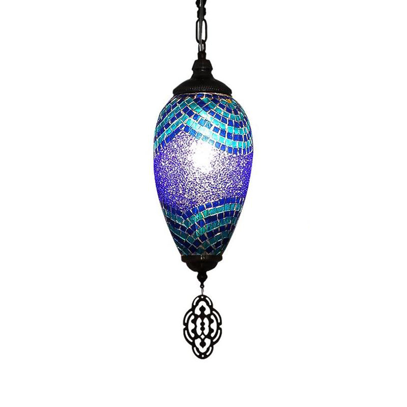 Traditional Droplet Pendant Lamp 1 Head Stained Glass Ceiling Light in Blue and Purple Clearhalo 'Ceiling Lights' 'Pendant Lights' 'Pendants' Lighting' 360735