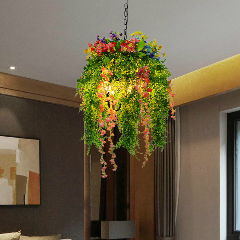 Green Plant Pendant Chandelier Vintage Metal 3 Bulbs Restaurant LED Hanging Ceiling Light Green Clearhalo 'Cast Iron' 'Ceiling Lights' 'Chandeliers' 'Industrial Chandeliers' 'Industrial' 'Metal' 'Middle Century Chandeliers' 'Rustic Chandeliers' 'Tiffany' Lighting' 360790