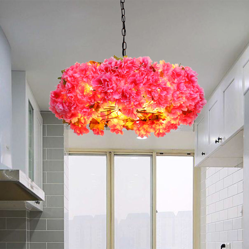 5 Lights Blossom Chandelier Lamp Antique Pink Metal LED Pendant Light for Restaurant, 21.5