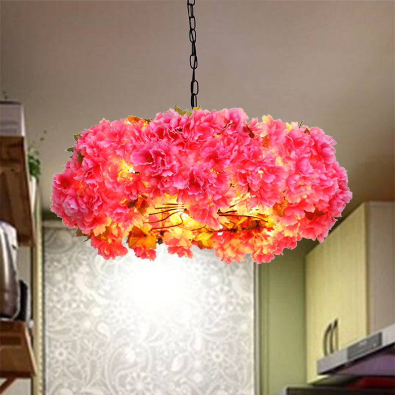 5 Lights Blossom Chandelier Lamp Antique Pink Metal LED Pendant Light for Restaurant, 21.5