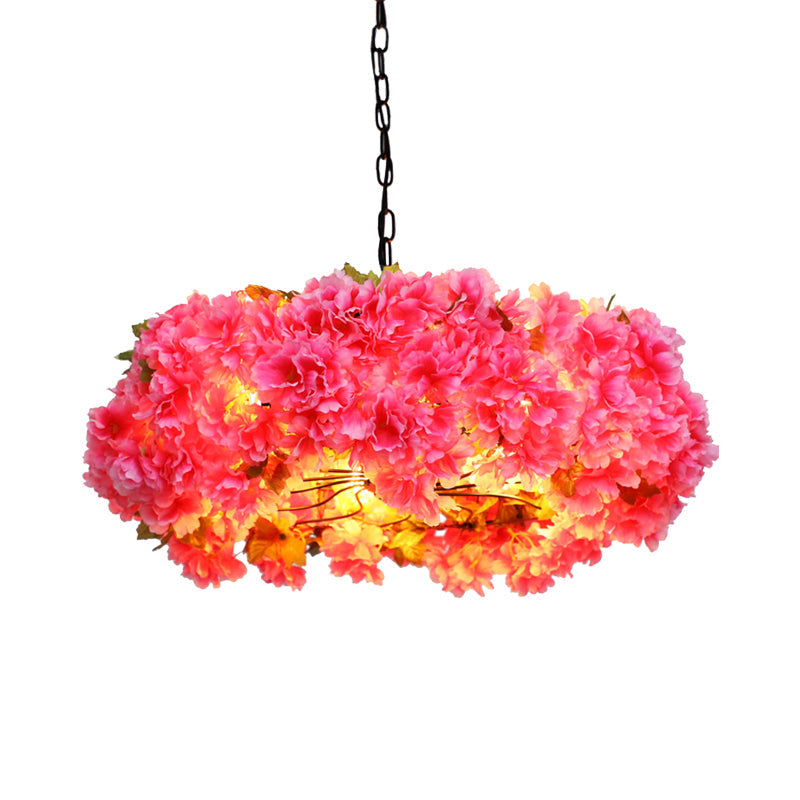 5 Lights Blossom Chandelier Lamp Antique Pink Metal LED Pendant Light for Restaurant, 21.5