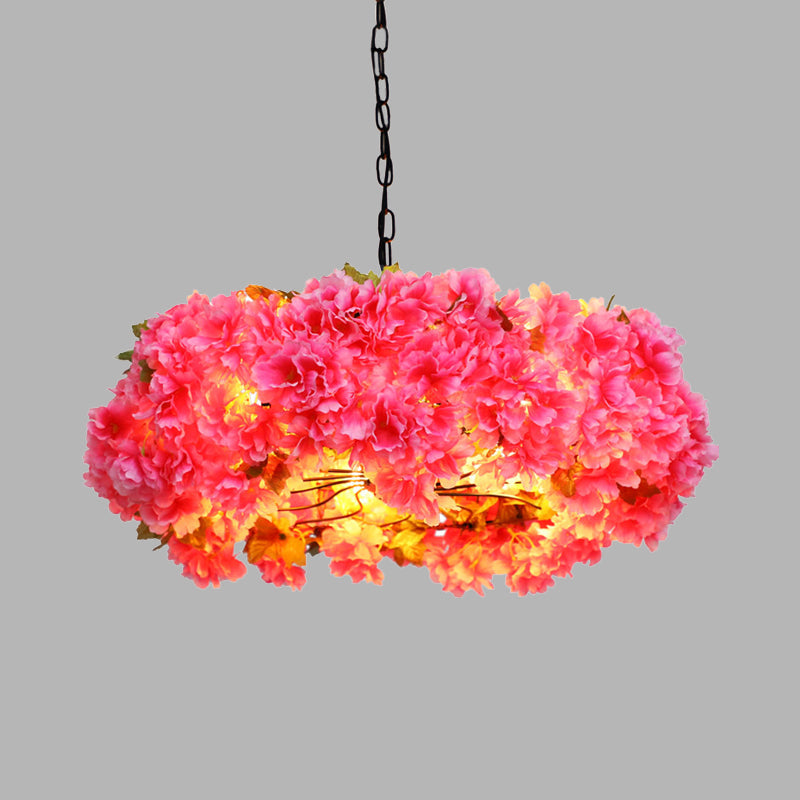 5 Lights Blossom Chandelier Lamp Antique Pink Metal LED Pendant Light for Restaurant, 21.5