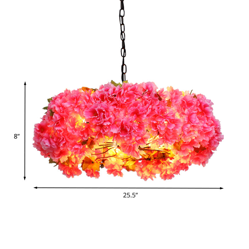 5 Lights Blossom Chandelier Lamp Antique Pink Metal LED Pendant Light for Restaurant, 21.5