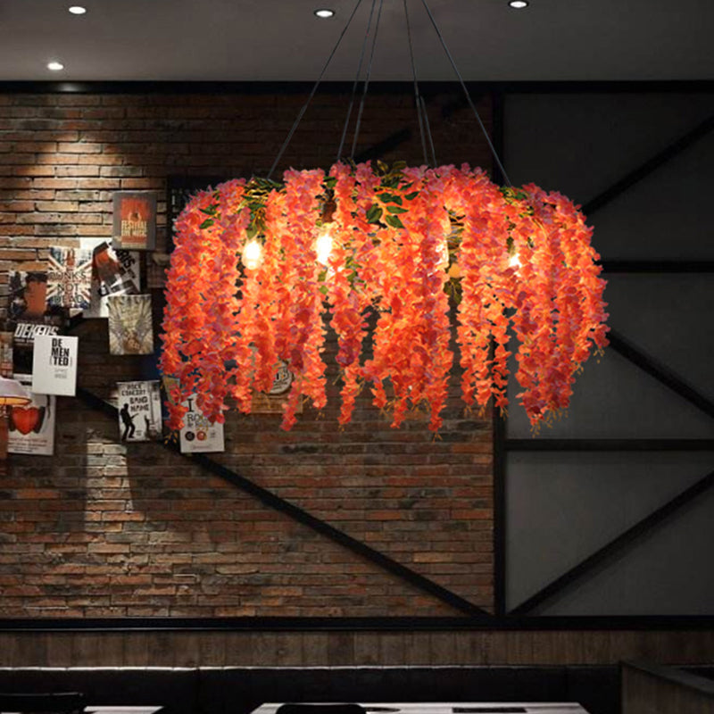 Floral Restaurant Chandelier Lighting Fixture Industrial Metal 6 Bulbs Pink LED Drop Lamp Clearhalo 'Cast Iron' 'Ceiling Lights' 'Chandeliers' 'Industrial Chandeliers' 'Industrial' 'Metal' 'Middle Century Chandeliers' 'Rustic Chandeliers' 'Tiffany' Lighting' 360888