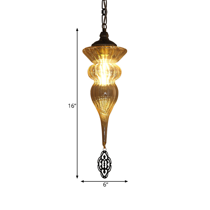 Vintage Urn Drop Lamp 1 Head Prismatic Amber Glass Pendant Ceiling Light in Brass for Restaurant Clearhalo 'Ceiling Lights' 'Pendant Lights' 'Pendants' Lighting' 361005