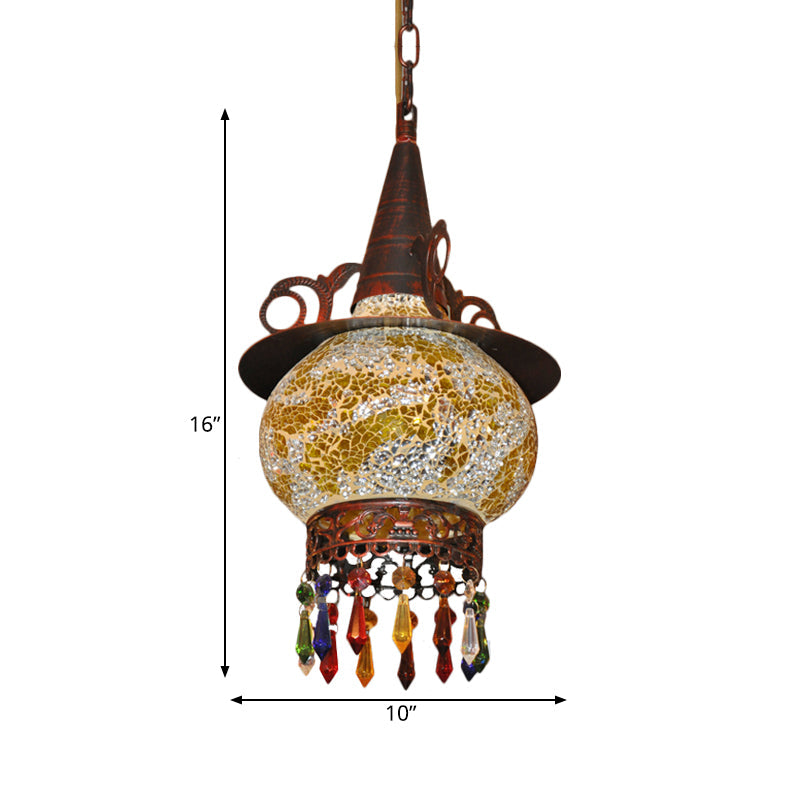 Lantern Porch Pendant Lighting Traditional Cut Glass 1 Head White and Red/Yellow Hanging Ceiling Light Clearhalo 'Ceiling Lights' 'Pendant Lights' 'Pendants' Lighting' 361014