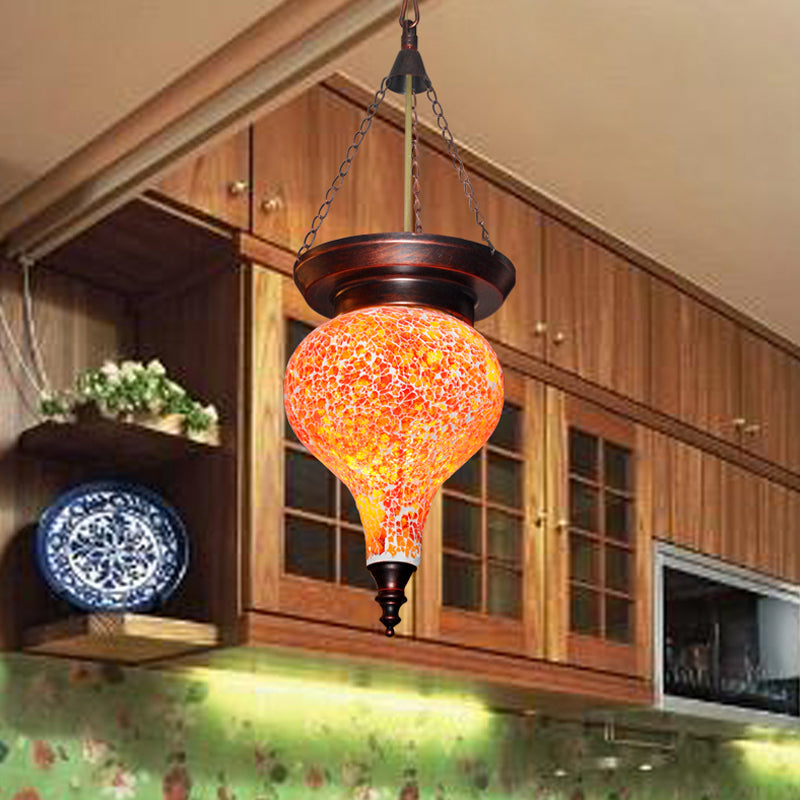 Traditional Urn Hanging Pendant 1 Head Multicolored Stained Glass Suspended Lighting Fixture in Orange Red Orange Red Clearhalo 'Ceiling Lights' 'Pendant Lights' 'Pendants' Lighting' 361025_4cb0b976-9947-498d-b88d-d3c8bd90159d