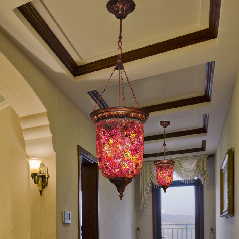 Cut Glass Red Hanging Light Urn 1 Light Vintage Down Lighting Pendant for Hallway Clearhalo 'Ceiling Lights' 'Pendant Lights' 'Pendants' Lighting' 361030