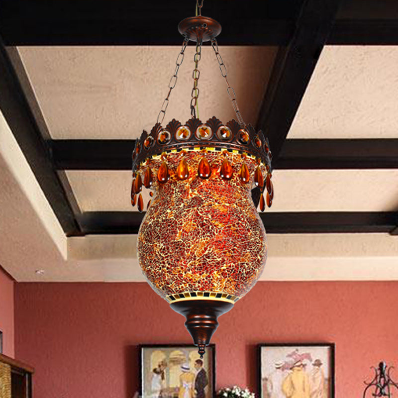 Copper Urn Down Lighting Pendant Retro Hand Cut Glass 1 Light Living Room Ceiling Suspension Lamp Clearhalo 'Ceiling Lights' 'Pendant Lights' 'Pendants' Lighting' 361041