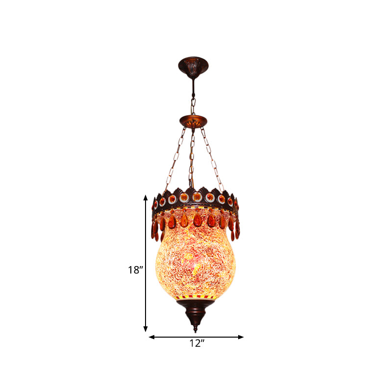 Copper Urn Down Lighting Pendant Retro Hand Cut Glass 1 Light Living Room Ceiling Suspension Lamp Clearhalo 'Ceiling Lights' 'Pendant Lights' 'Pendants' Lighting' 361044