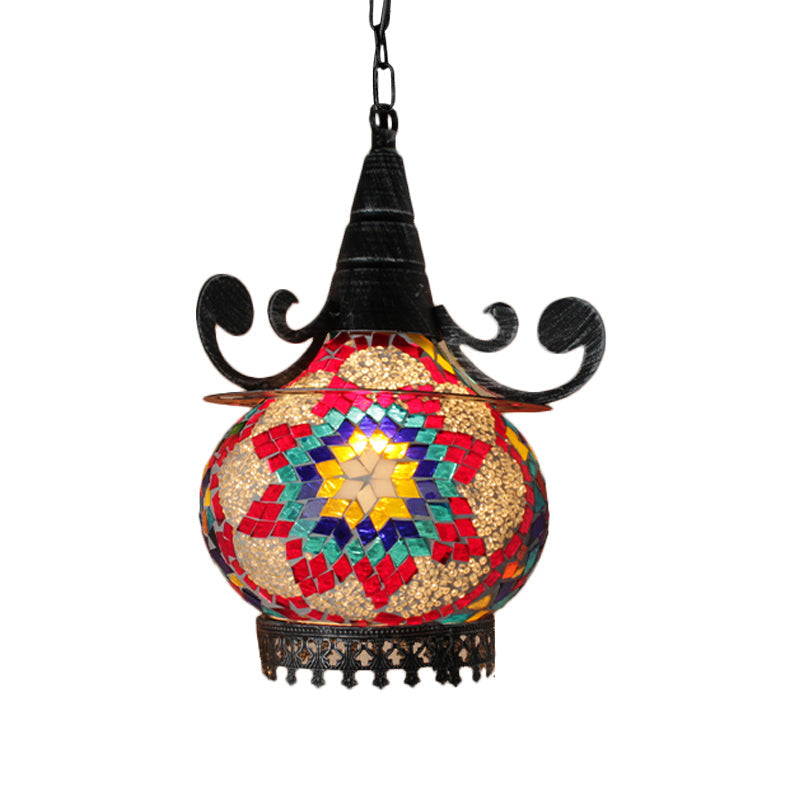 Bohemia Ball Drop Lamp 1 Head Handcrafted Stained Glass Pendant Ceiling Light in Beige/Yellow/Green Clearhalo 'Ceiling Lights' 'Pendant Lights' 'Pendants' Lighting' 361074